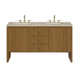Hudson 60" Double Vanity, Honey Oak w/ 3 CM Tajnar Eclos Top w/FreePower Wireless Charger