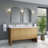 Hudson 60" Double Vanity, Light Natural Oak w/ Single Hole 3 CM White Zeus Top & Backsplash
