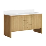 Hudson 60" Double Vanity, Light Natural Oak w/ Single Hole 3 CM White Zeus Top & Backsplash