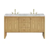Hudson 60" Double Vanity, Light Natural Oak w/ 3 CM Carrara Marble Top
