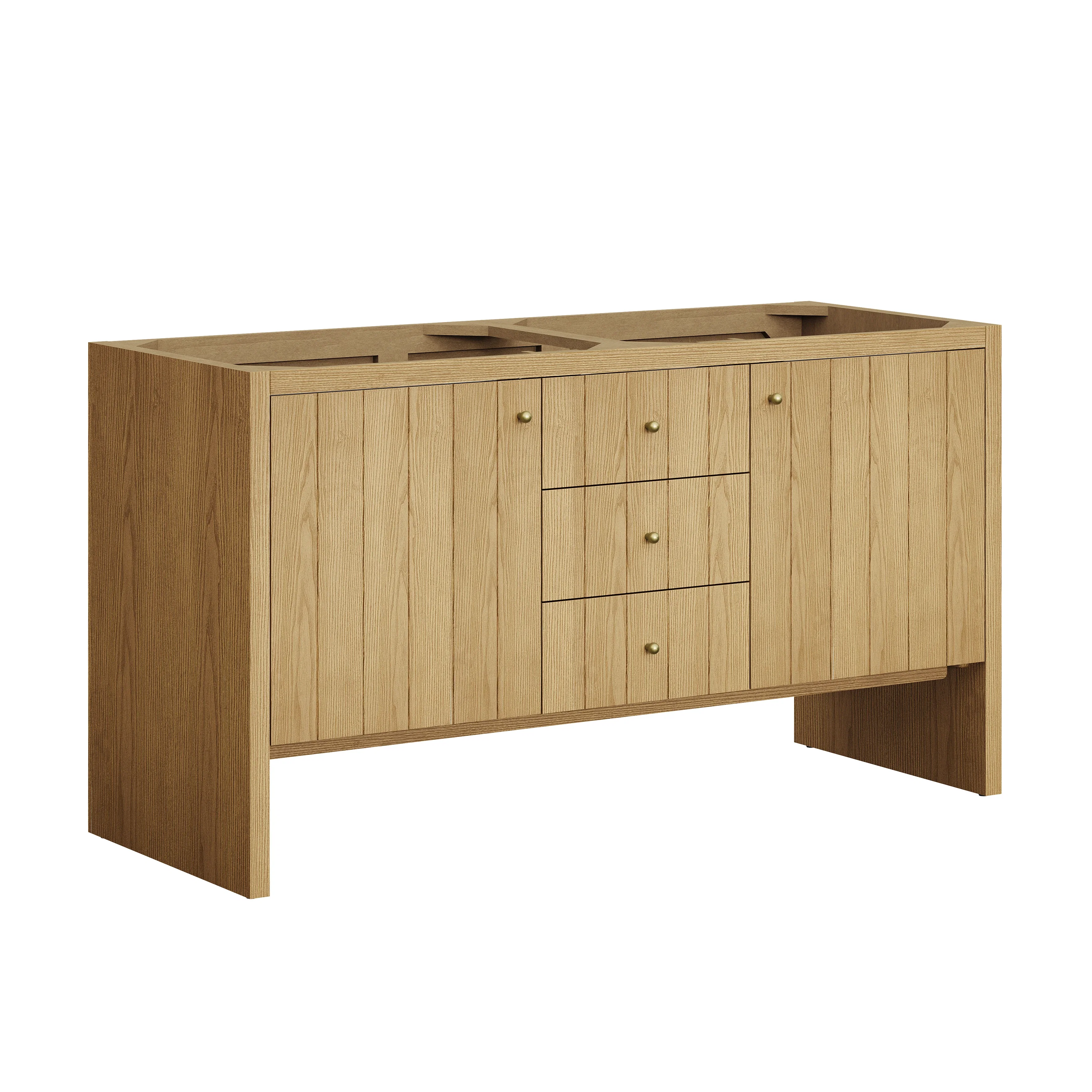 Hudson 60" Double Vanity, Light Natural Oak w/ 3 CM Carrara Marble Top
