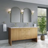 Hudson 60" Double Vanity, Light Natural Oak w/ 3 CM Carrara Marble Top
