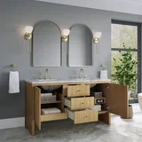 Hudson 60" Double Vanity, Light Natural Oak w/ 3 CM Carrara Marble Top