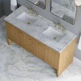 Hudson 60" Double Vanity, Light Natural Oak w/ 3 CM Carrara Marble Top