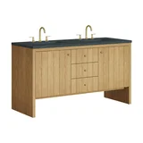 Hudson 60" Double Vanity, Light Natural Oak w/ 3 CM Charcoal Soapstone Top