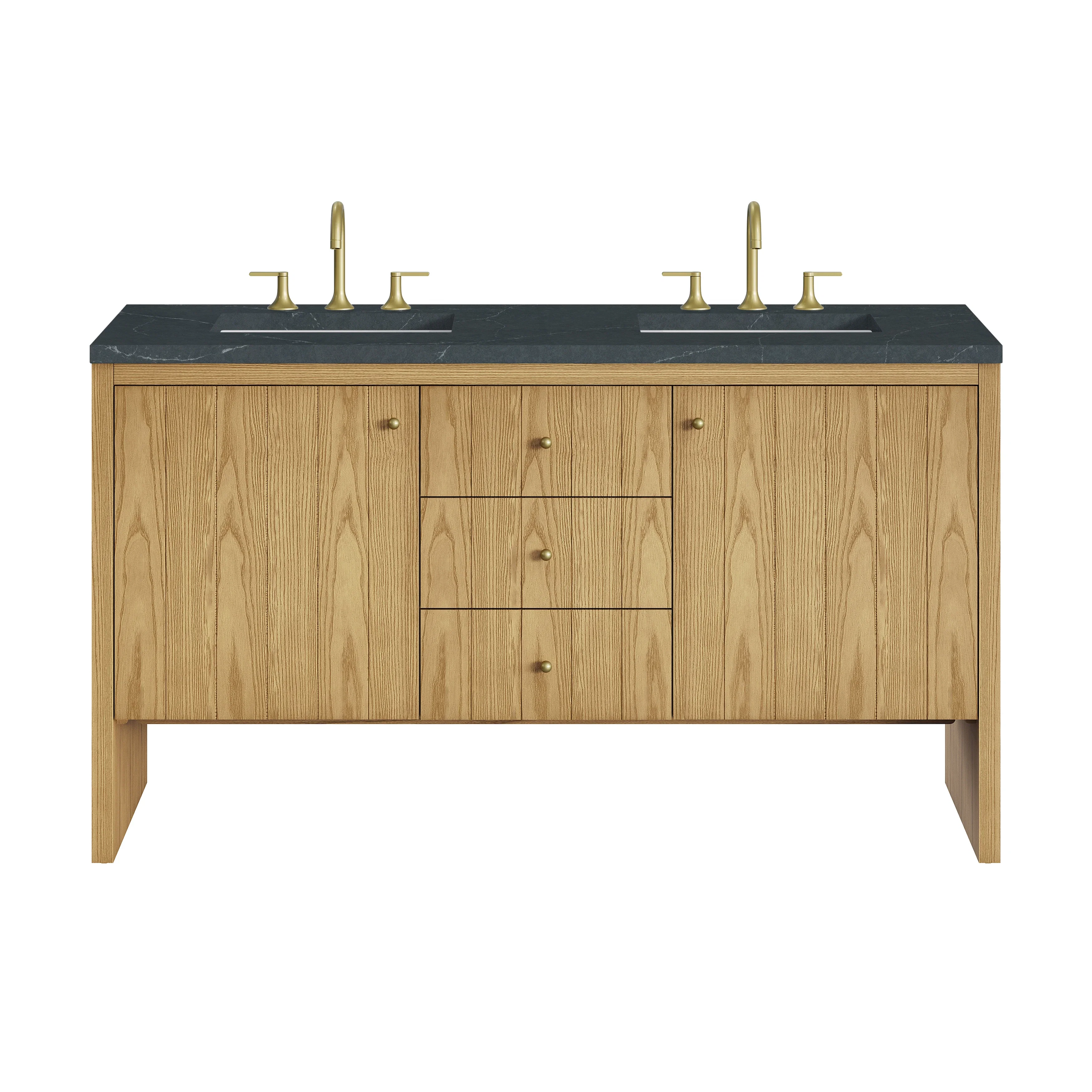 Hudson 60" Double Vanity, Light Natural Oak w/ 3 CM Charcoal Soapstone Top