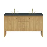 Hudson 60" Double Vanity, Light Natural Oak w/ 3 CM Charcoal Soapstone Top