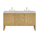 Hudson 60" Double Vanity, Light Natural Oak w/ 3 CM Eternal Jasmine Pearl Top