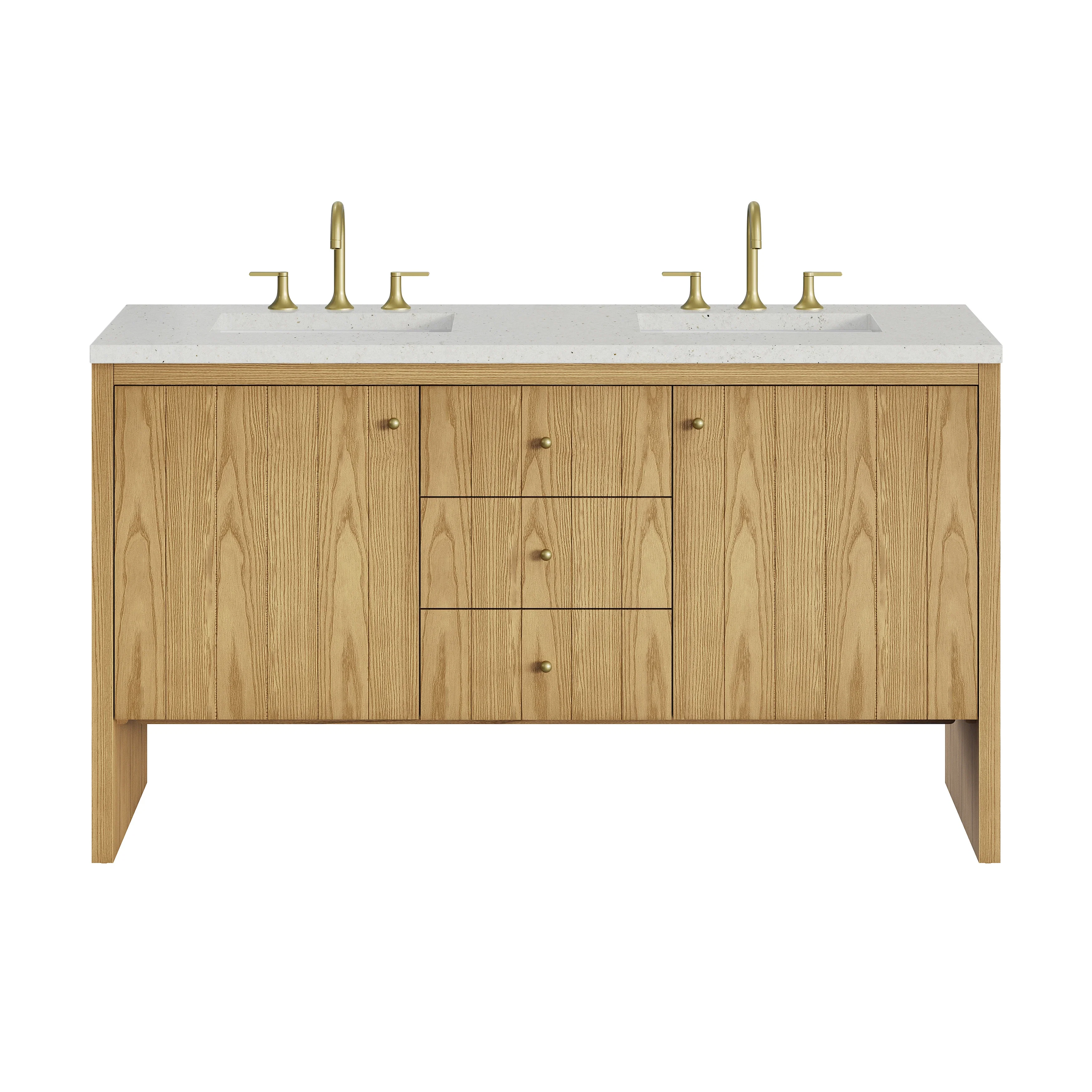 Hudson 60" Double Vanity, Light Natural Oak w/ 3 CM Lime Delight Top