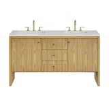 Hudson 60" Double Vanity, Light Natural Oak w/ 3 CM Lime Delight Top