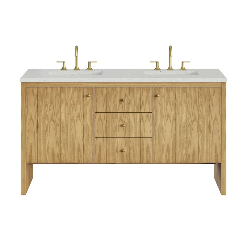 Hudson 60" Double Vanity, Light Natural Oak w/ 3 CM Lime Delight Top