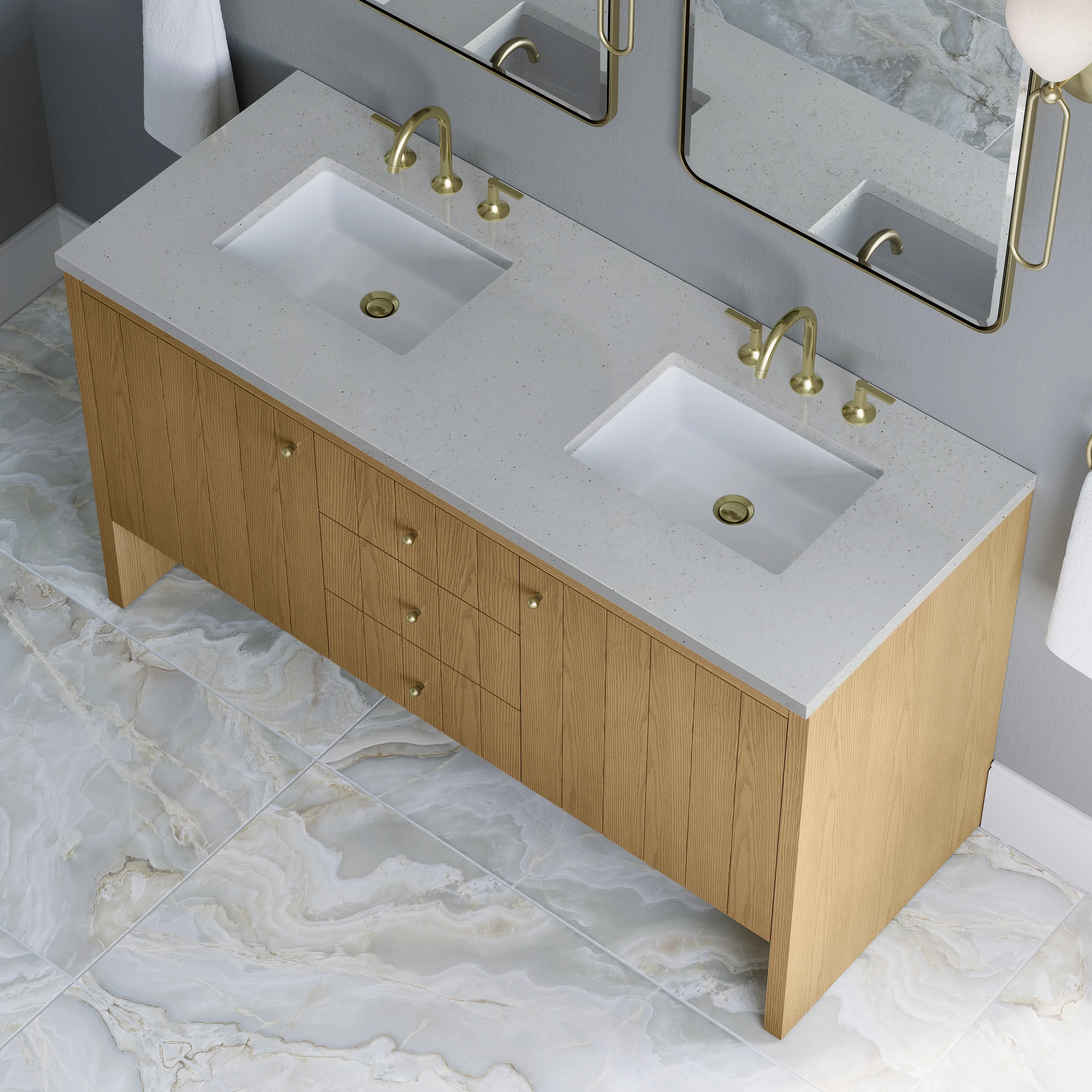 Hudson 60" Double Vanity, Light Natural Oak w/ 3 CM Lime Delight Top