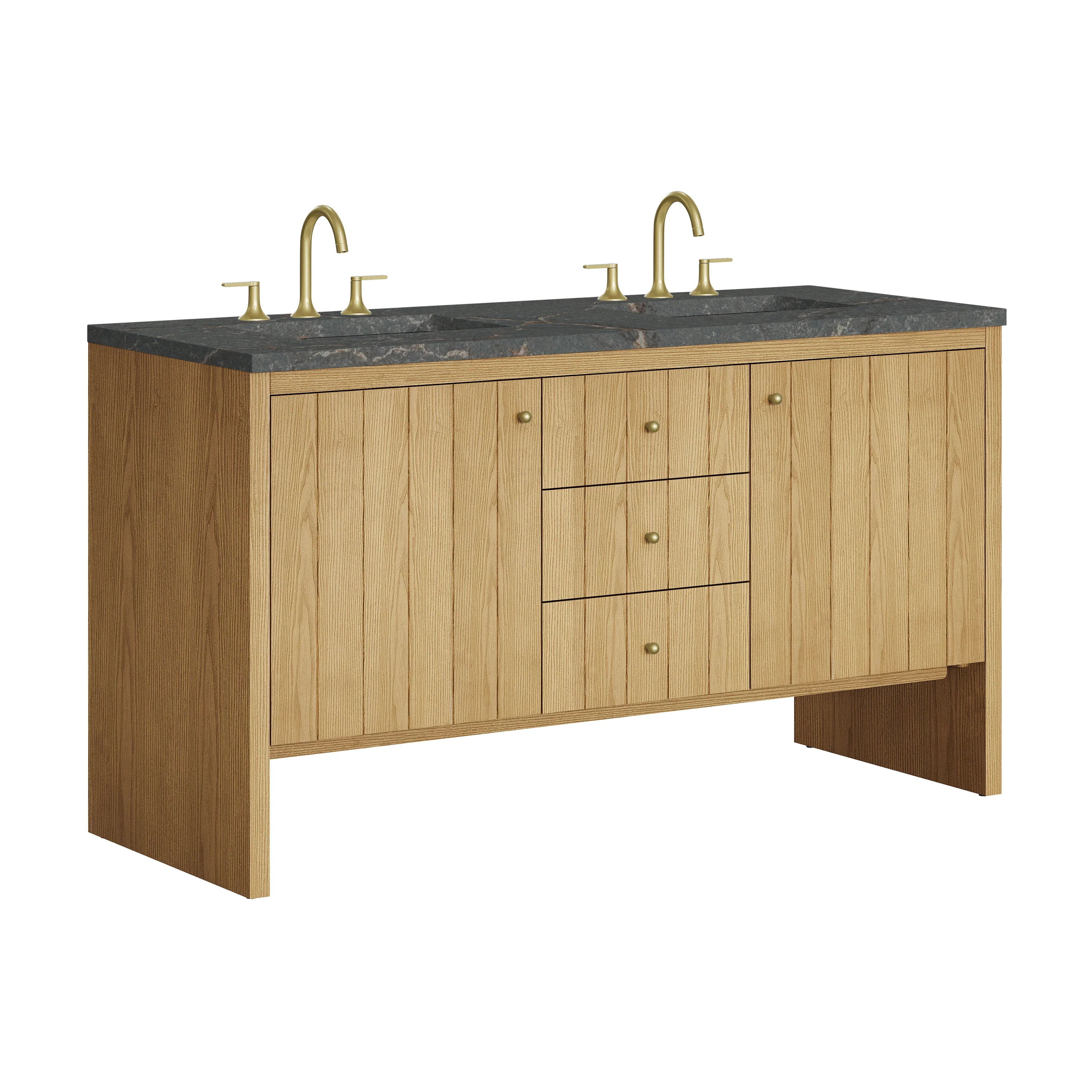 Hudson 60" Double Vanity, Light Natural Oak w/ 3 CM Parisien Bleu Top
