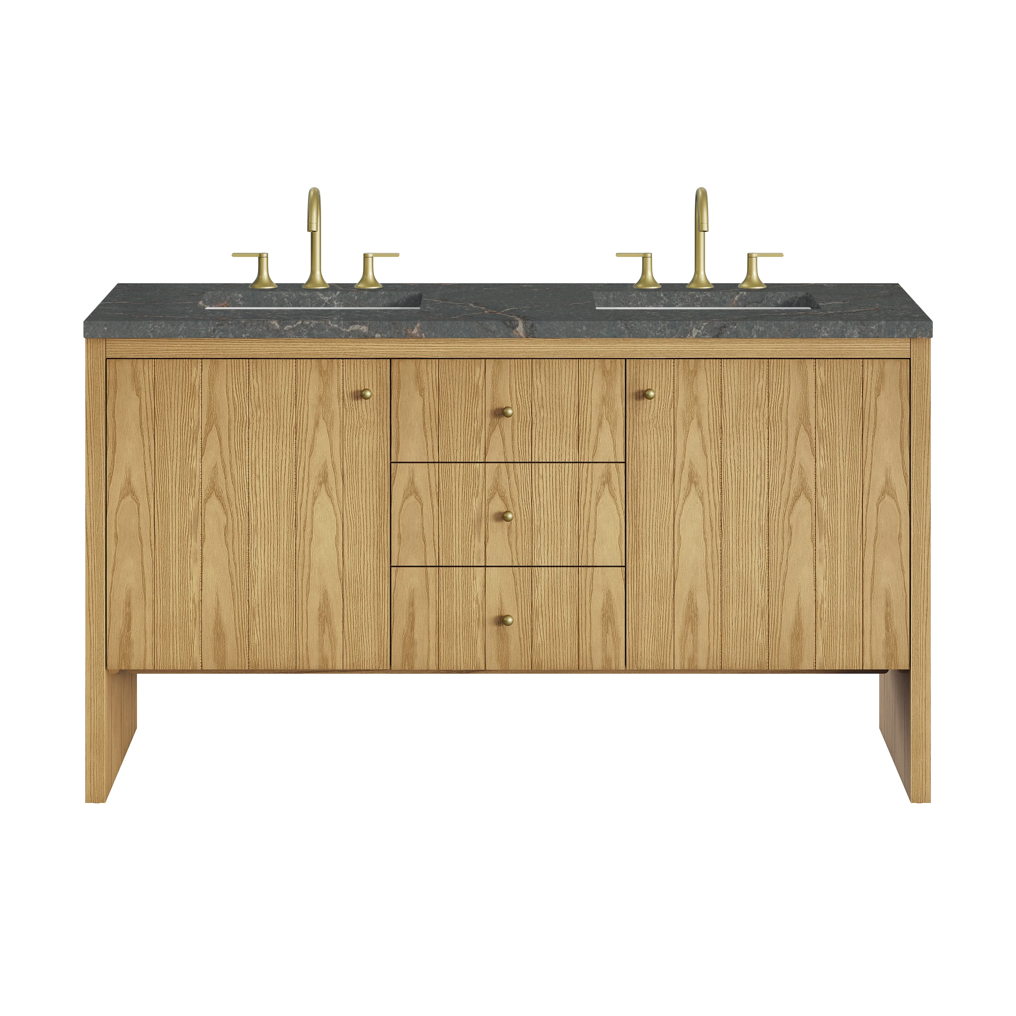 Hudson 60" Double Vanity, Light Natural Oak w/ 3 CM Parisien Bleu Top