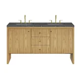Hudson 60" Double Vanity, Light Natural Oak w/ 3 CM Parisien Bleu Top