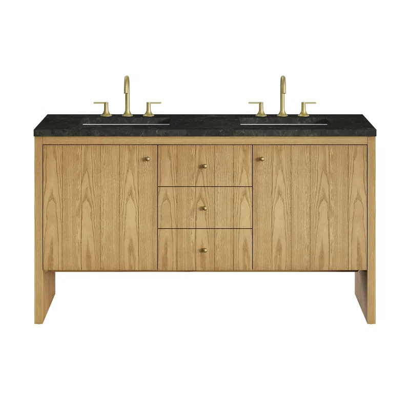 Hudson 60" Double Vanity, Light Natural Oak, w/ 3 CM Phantome Eclos Top