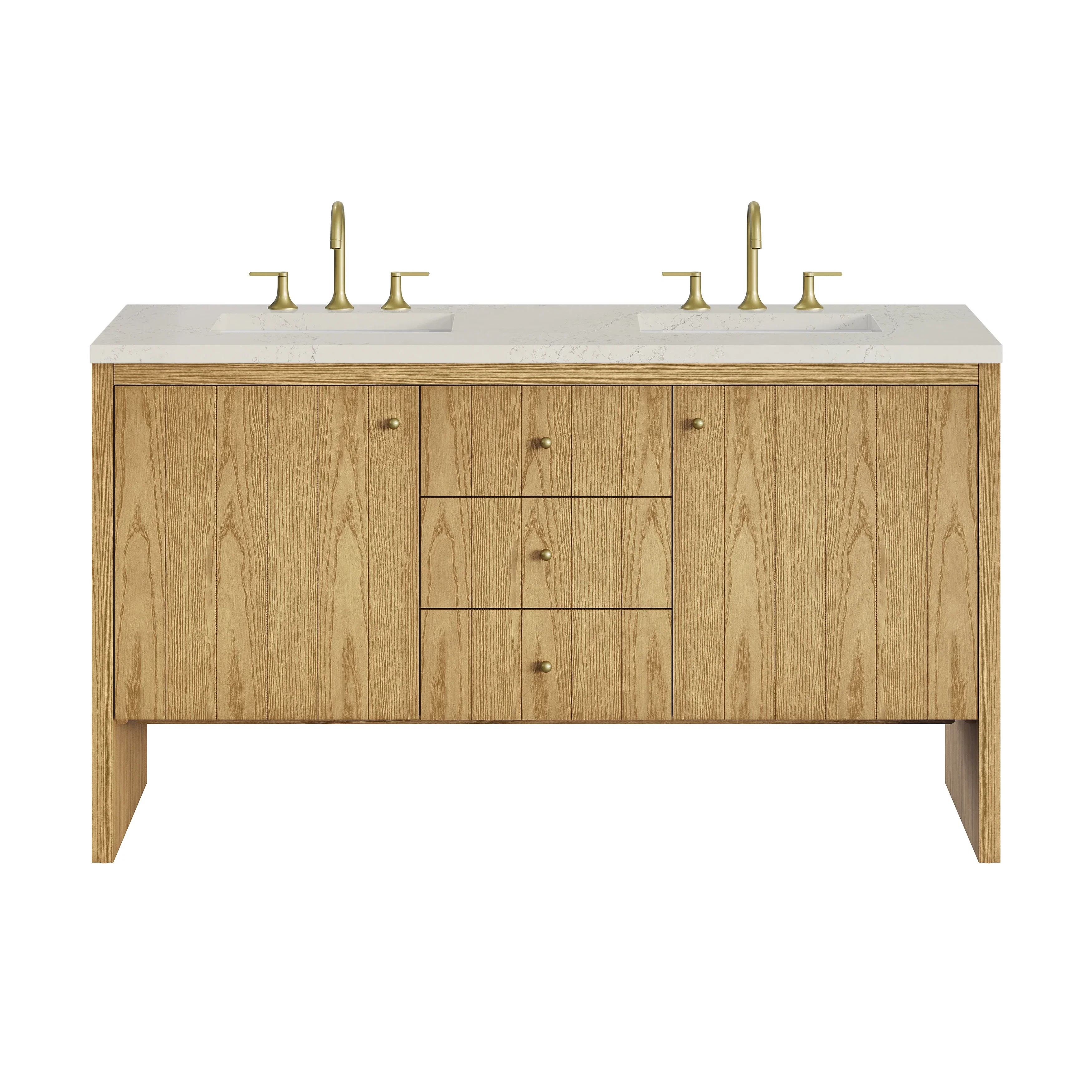 Hudson 60" Double Vanity, Light Natural Oak, w/ 3 CM Siberian Silestone Top
