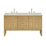 Hudson 60" Double Vanity, Light Natural Oak, w/ 3 CM Siberian Silestone Top