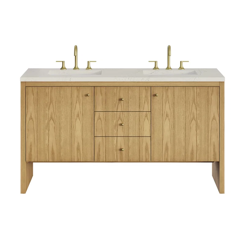 Hudson 60" Double Vanity, Light Natural Oak, w/ 3 CM Siberian Silestone Top