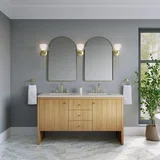 Hudson 60" Double Vanity, Light Natural Oak, w/ 3 CM Siberian Silestone Top
