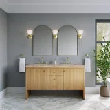 Hudson 60" Double Vanity, Light Natural Oak, w/ 3 CM Tajnar Eclos Top