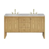 Hudson 60" Double Vanity, Light Natural Oak w/ 3 CM Victorian Silver Top