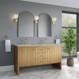 Hudson 60" Double Vanity, Light Natural Oak w/ 3 CM Victorian Silver Top