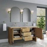 Hudson 60" Double Vanity, Light Natural Oak w/ 3 CM Victorian Silver Top