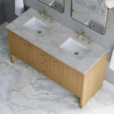 Hudson 60" Double Vanity, Light Natural Oak w/ 3 CM Victorian Silver Top