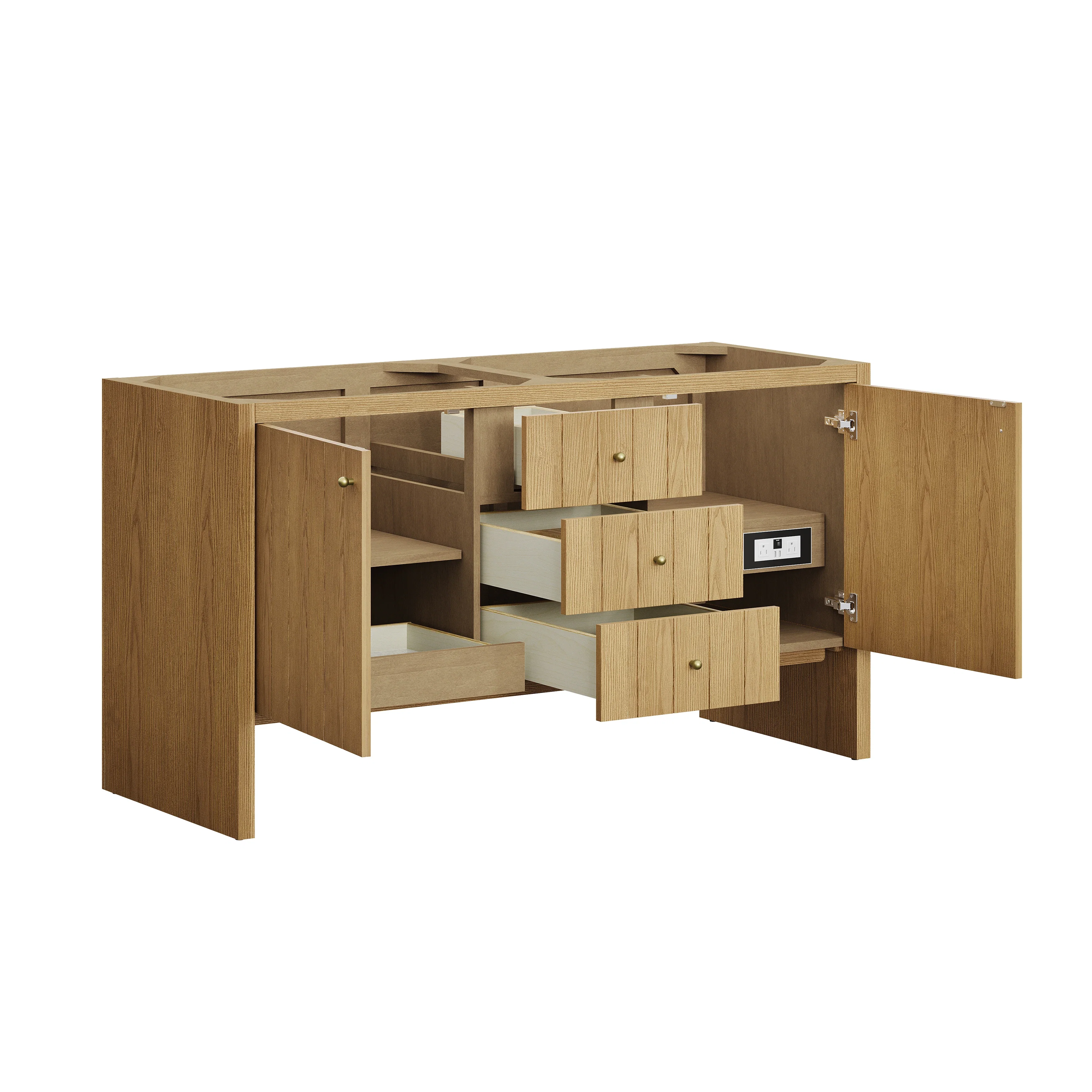 Hudson 60" Double Vanity, Light Natural Oak w/ 3 CM Victorian Silver Top