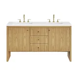 Hudson 60" Double Vanity, Light Natural Oak w/ 3 CM White Zeus Top