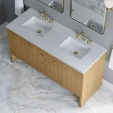 Hudson 60" Double Vanity, Light Natural Oak w/ 3 CM White Zeus Top