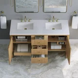 Hudson 60" Double Vanity, Light Natural Oak w/ 3 CM White Zeus Top