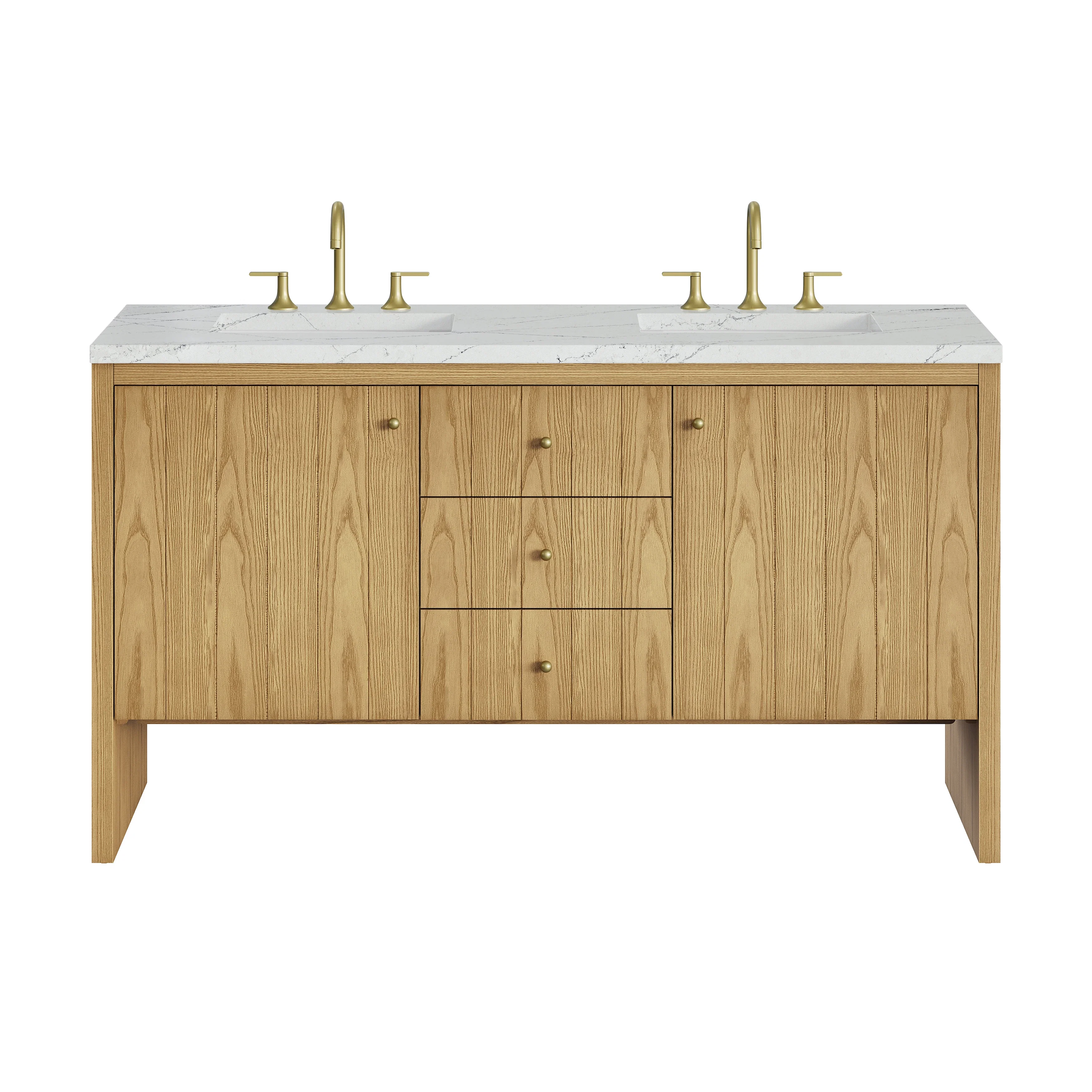 Hudson 60" Double Vanity, Light Natural Oak w/ 3 CM Ethereal Noctis Top w/FreePower Wireless Charger