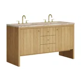Hudson 60" Double Vanity, Light Natural Oak, w/ 3 CM Tajnar Eclos Top w/FreePower Wireless Charger