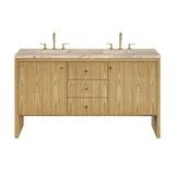 Hudson 60" Double Vanity, Light Natural Oak, w/ 3 CM Tajnar Eclos Top w/FreePower Wireless Charger