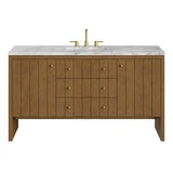 Hudson 60" Single Vanity, Honey Oak w/ 3 CM Carrara Marble Top