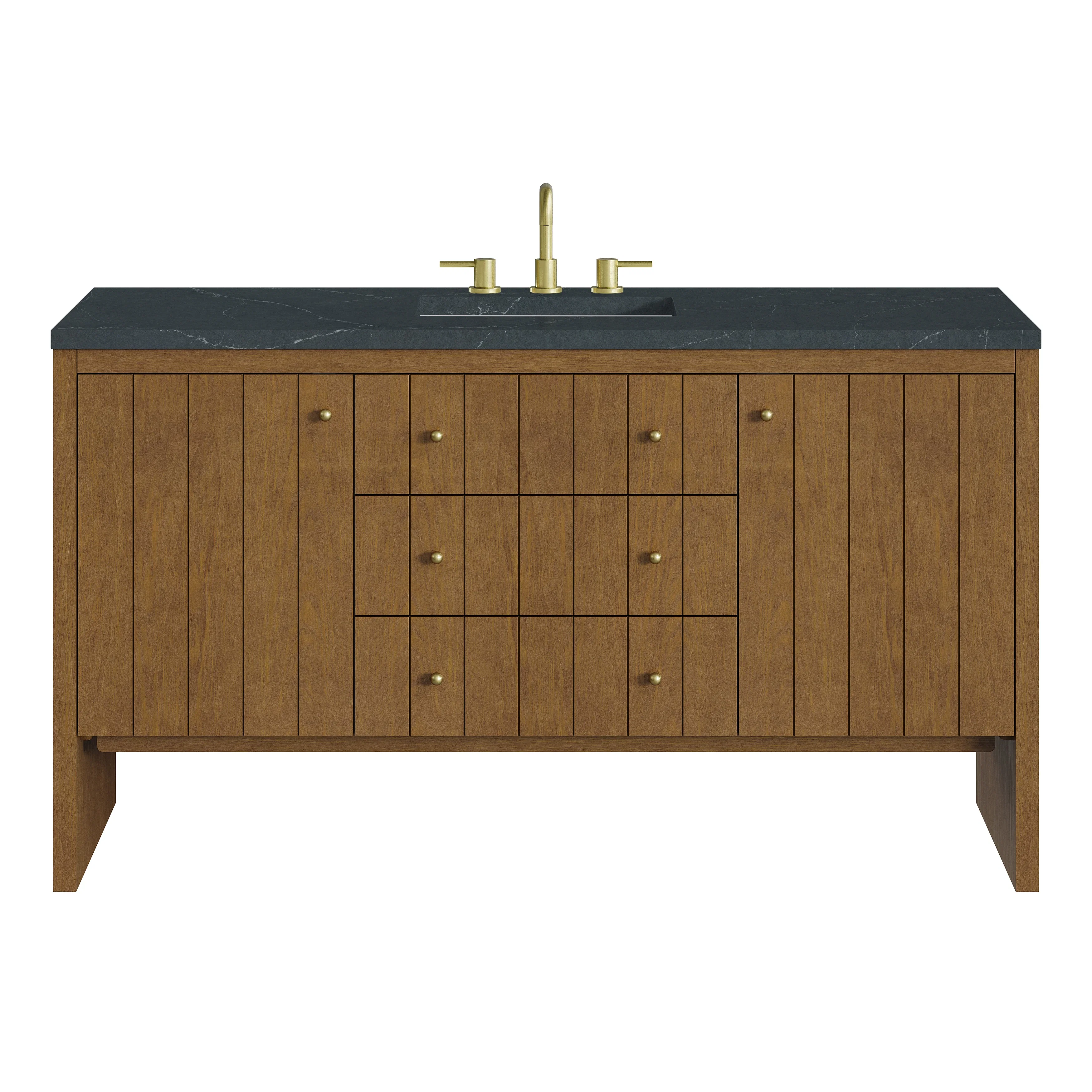 Hudson 60" Single Vanity, Honey Oak w/ 3 CM Charcoal Soapstone Silestone Top