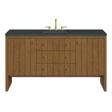 Hudson 60" Single Vanity, Honey Oak w/ 3 CM Charcoal Soapstone Silestone Top