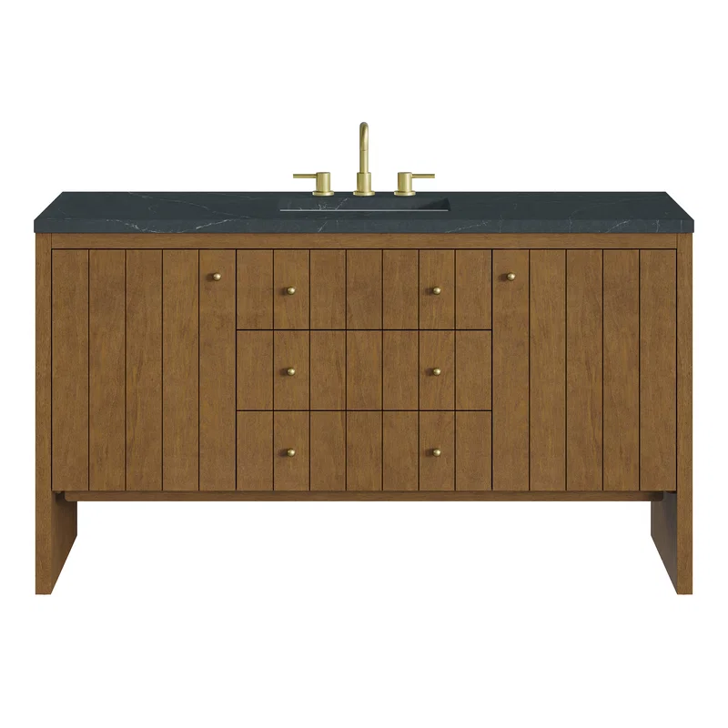 Hudson 60" Single Vanity, Honey Oak w/ 3 CM Charcoal Soapstone Silestone Top