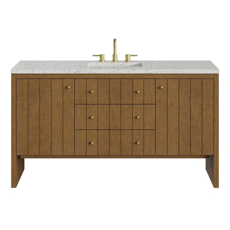 Hudson 60" Single Vanity, Honey Oak w/ 3 CM Eternal Jasmine Pearl Silestone Top
