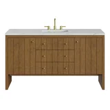 Hudson 60" Single Vanity, Honey Oak w/ 3 CM Ethereal Noctis Silestone Top