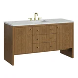 Hudson 60" Single Vanity, Honey Oak w/ 3 CM Ethereal Noctis Silestone Top