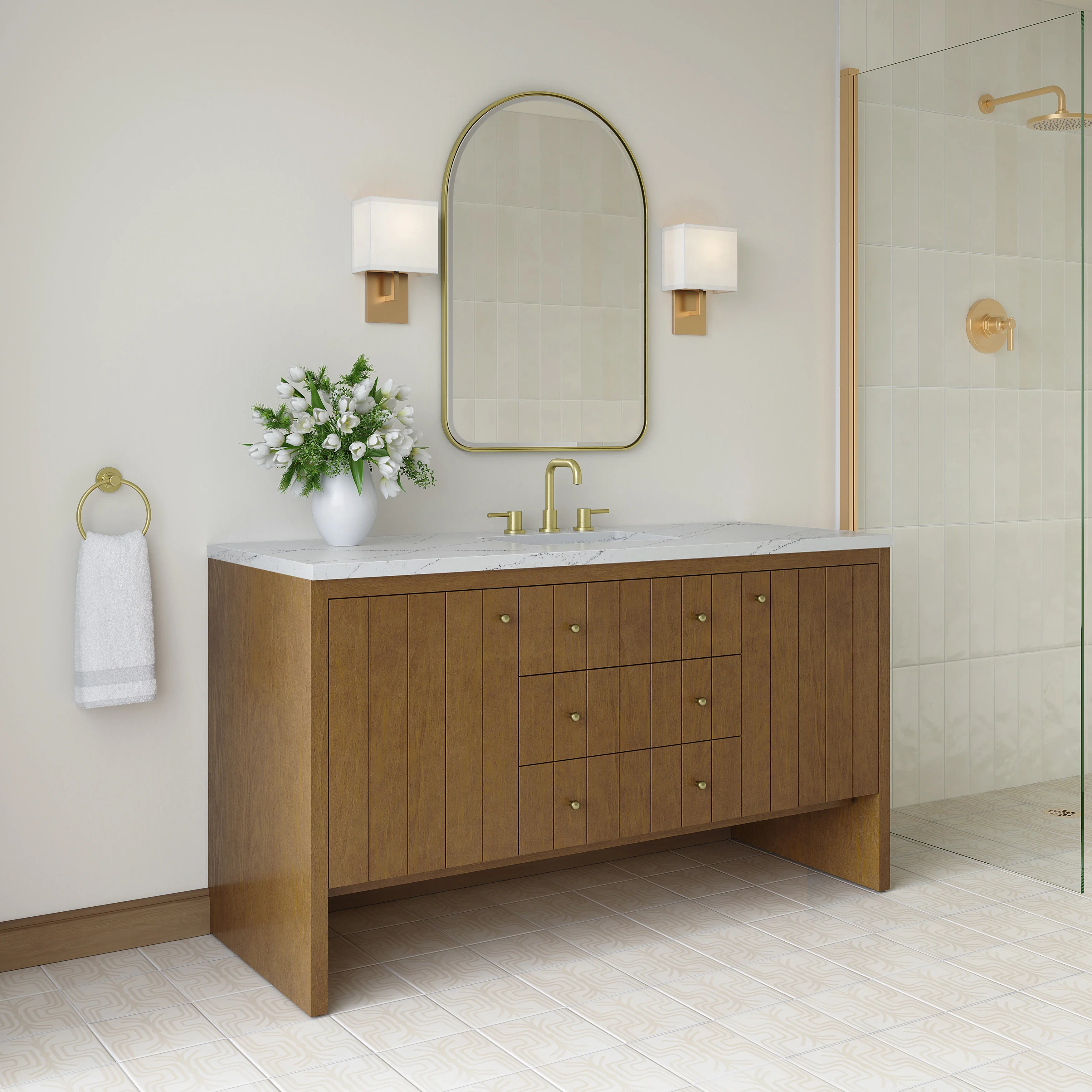 Hudson 60" Single Vanity, Honey Oak w/ 3 CM Ethereal Noctis Silestone Top