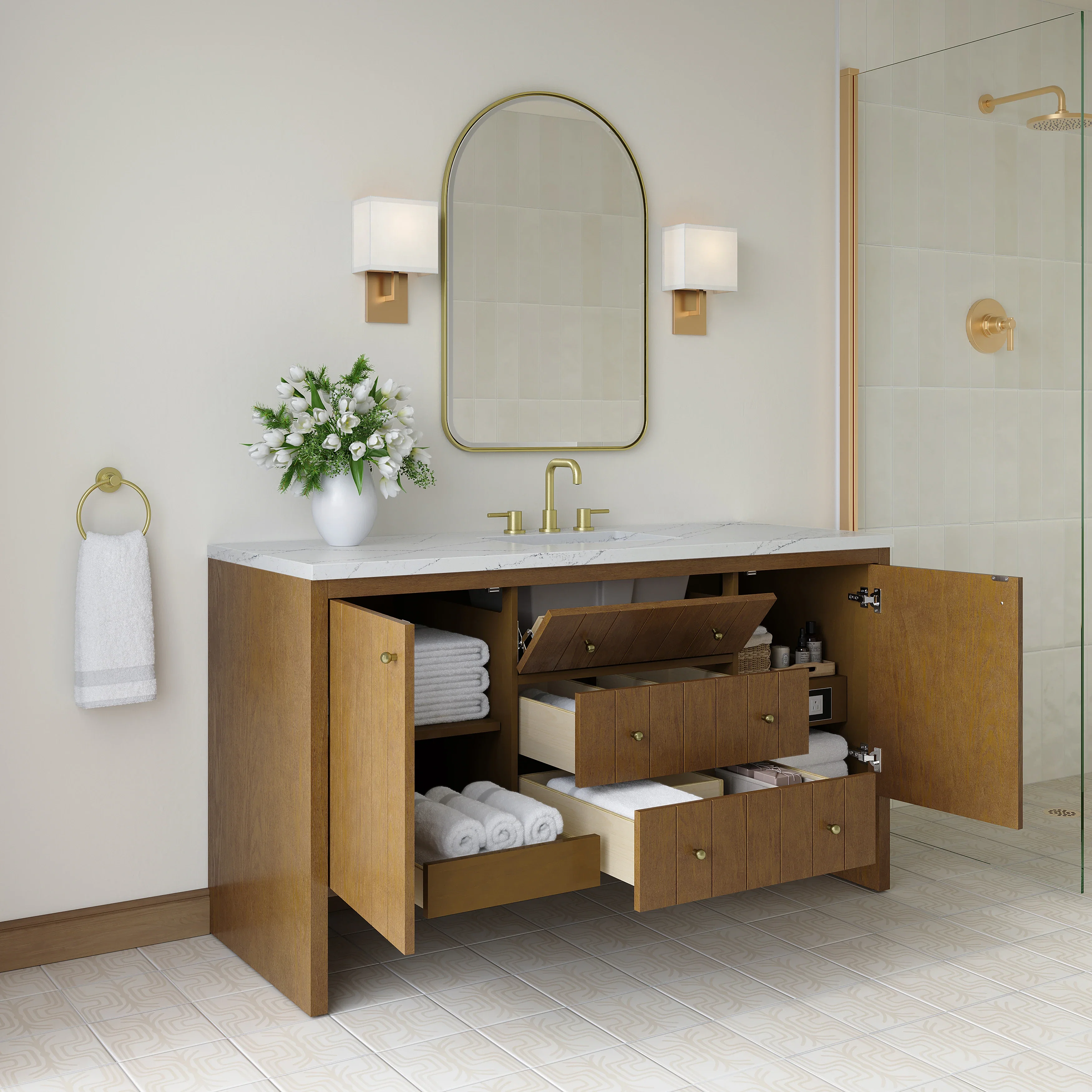 Hudson 60" Single Vanity, Honey Oak w/ 3 CM Ethereal Noctis Silestone Top