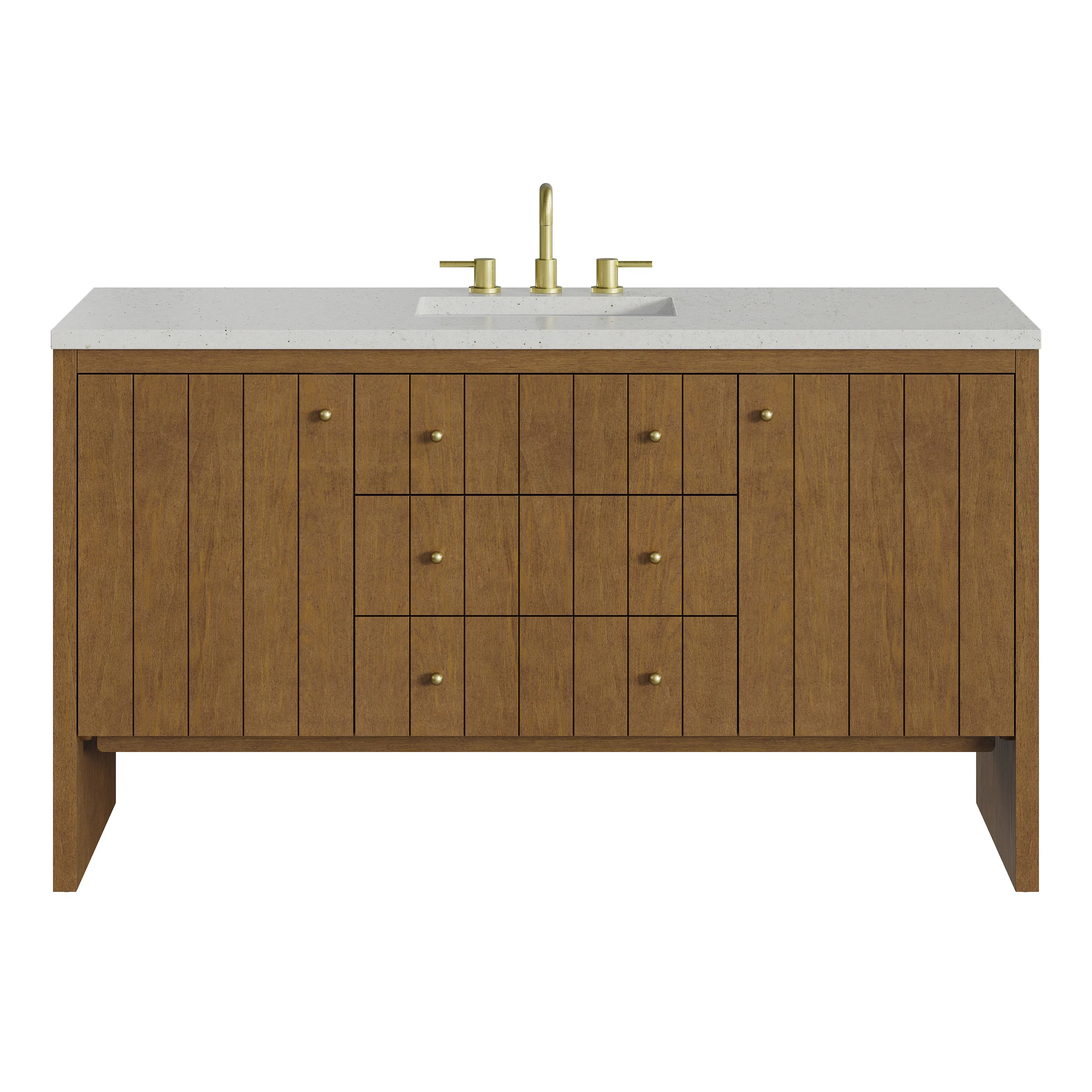Hudson 60" Single Vanity, Honey Oak w/ 3 CM Lime Delight Silestone Top