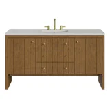 Hudson 60" Single Vanity, Honey Oak w/ 3 CM Lime Delight Silestone Top