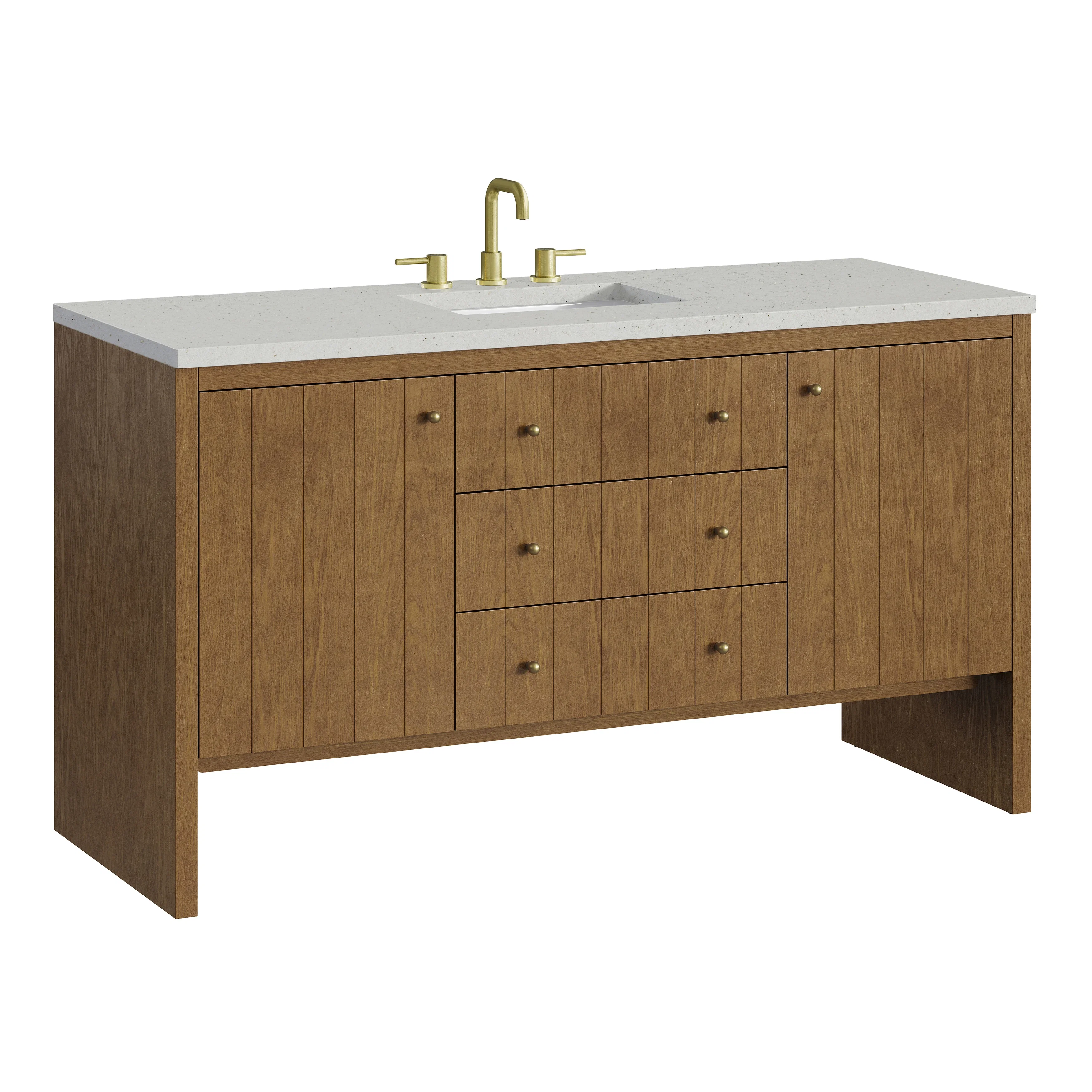 Hudson 60" Single Vanity, Honey Oak w/ 3 CM Lime Delight Silestone Top