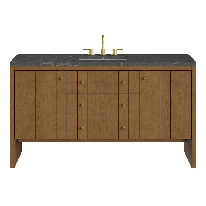 Hudson 60" Single Vanity, Honey Oak w/ 3 CM Parisien Bleu Silestone Top