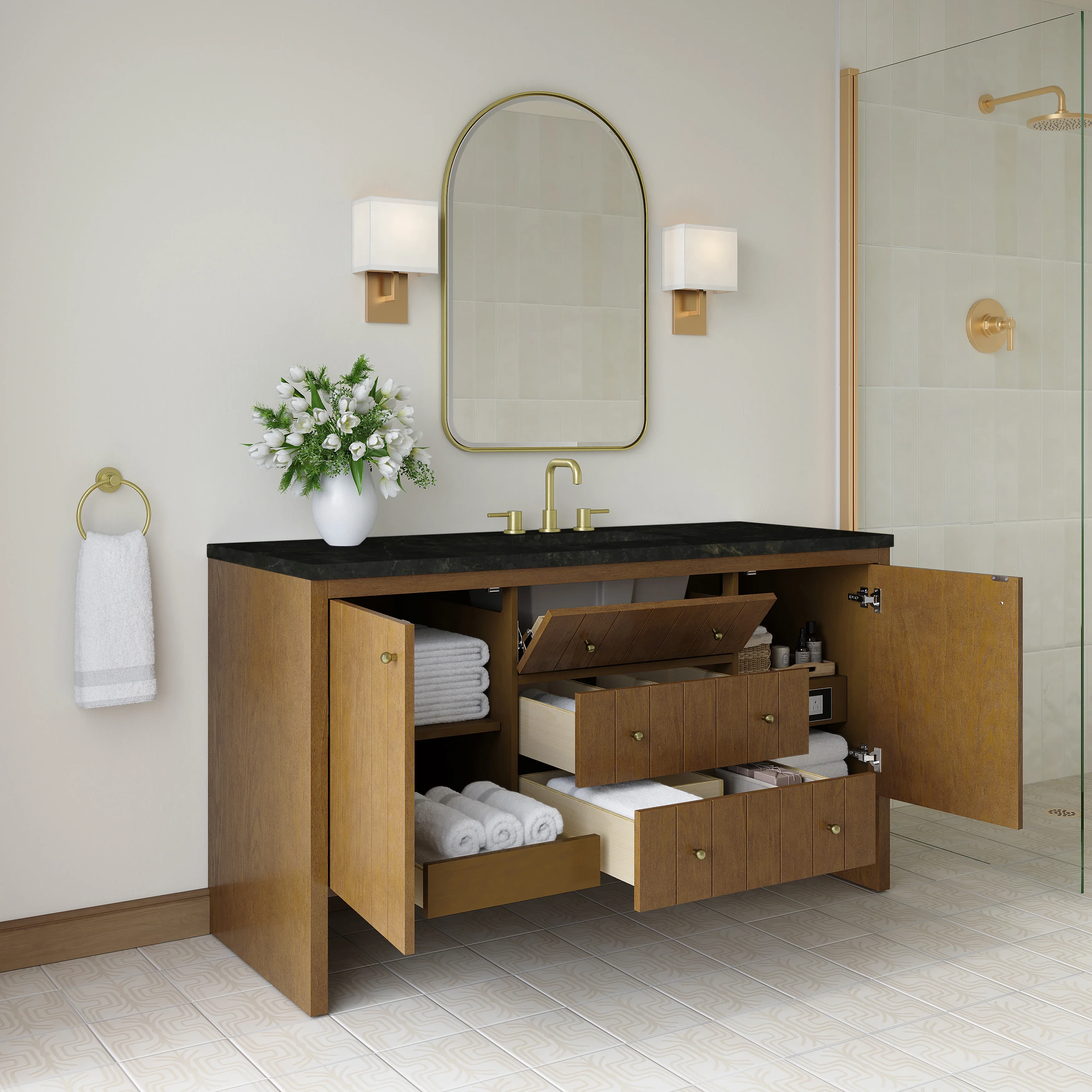 Hudson 60" Single Vanity, Honey Oak w/ 3 CM Phantome Eclos Top